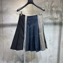 Новая Женская мода Сексуальная контрастная цветная кристальная цепочка плиссированная юбка 1031