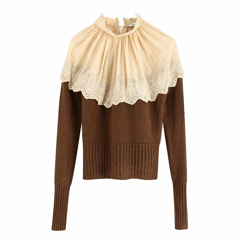 

new women vintage lace hollow out embroidery patchwork casual slim sweater ladies basic knitted pullovers autumn chic tops S165
