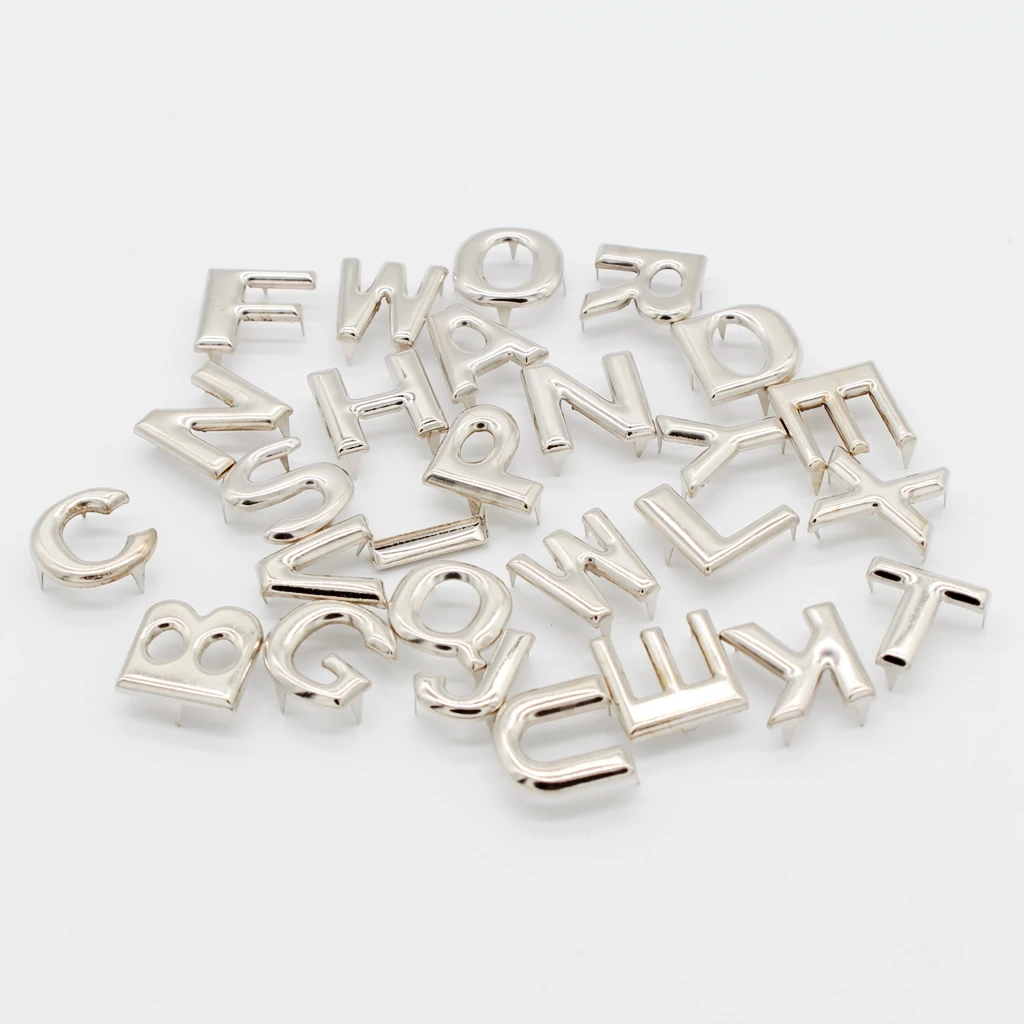 8 Sets Metal Alphabet Letters A - Z Silver Spike Studs Leather Crafts for DIY Shoes Clothes Bags  Decor Rock Punk Accessories