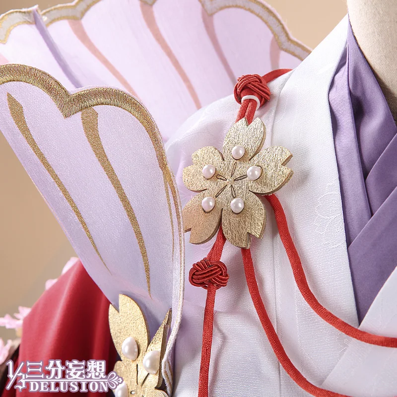 Аниме! Onmyoji Sakura кимоно великолепное платье униформа Косплей Костюм Хэллоуин