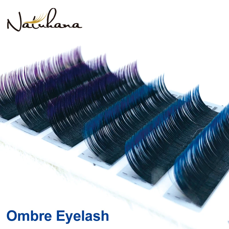 

NATUHANA Free shipping 6Rows Ombre Blue Purple Color Eyelash Extension Individual Faux Mink False Eye Lashes Professional Salon
