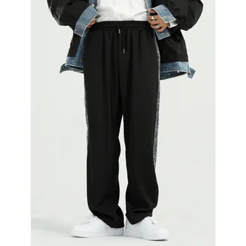 

Male Women Streetwear Hip Hop Pants Joggers Sweatpants Trousers Men Side Splice Pattern Elastic Waist Straight Casual Pant