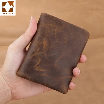 

men's wallet genuine leather simple small money clip Retro thin men wallet magnetic snap carteiras vintage solid pocket purse
