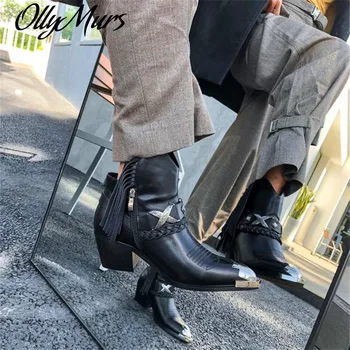 

Fashion metal decoration tassel ladies pointed high heel boots black sexy high heels autumn and winter models ladies boots