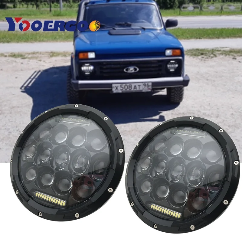 Супер тонкая Автомобильная фара 7 ''для Lada Niva 4X4 1995 Светодиодный дневной ходовой тюнинг освещения стоп-сигнал
