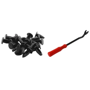 

1x Car Van Door Trim Clip Panel Glass Upholstery Removal Fastener Tool & 24Pc Plastic Rivets Clip m x 5mm x 11mm Black
