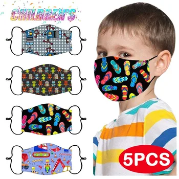 

5PCs Children's Adjustable Windproof Reusable Printed Mask Mascherine lavabili Face Masks for protection Sunscreen Scarf