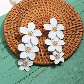 

JUST FEEL Elegant Flower Drop Earrings For Women 2019 Double Layers Statement Hanging Pendientes Dangling Fashion Jewelry Gifts
