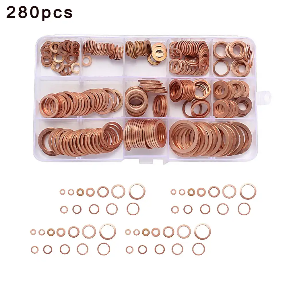 12 Sizes Ring Seal Gasket Fitting for Screws Bolts Copper Crush Washers 280 PCS Flat Round Washers With Box