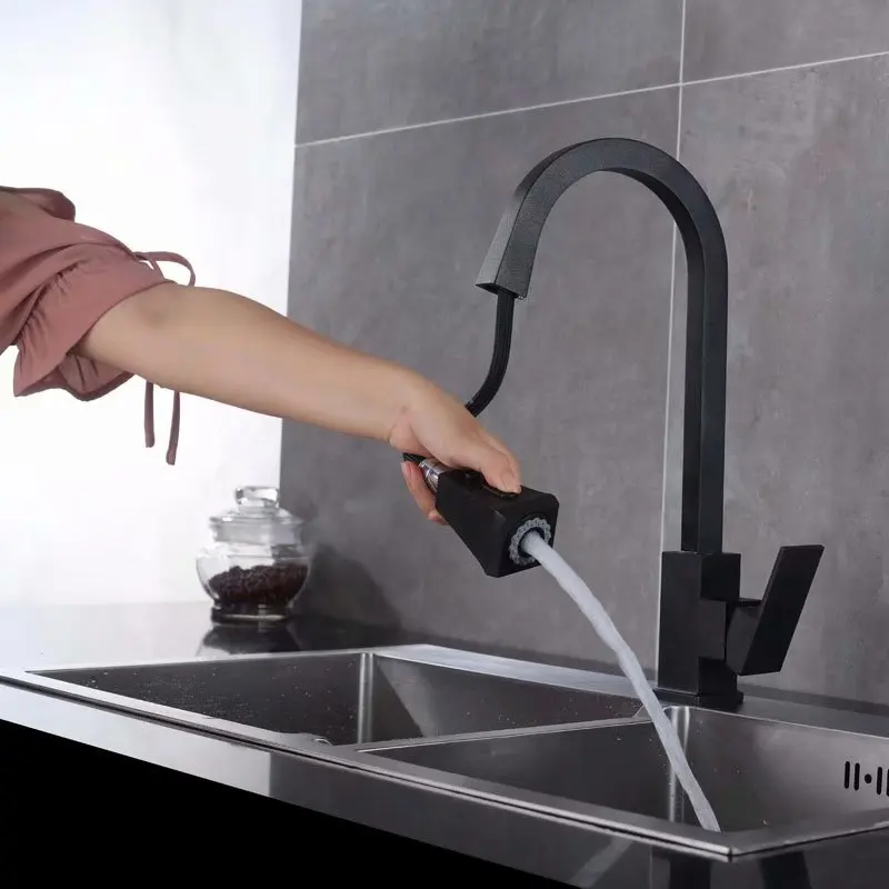 

Hot and cold water tap can be smoked pull type xiancai basins kitchen sink basin to black food kitchen faucet copper core