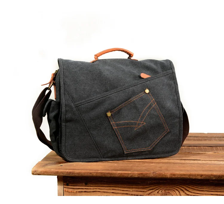 

Simple Stylish Canvas Messenger Bag Men's Retro Laptop Messenger Bag 15.6-inch Korean Shoulder Bag
