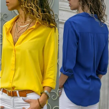 

Casual Loose Women Blouse Shirts 2020 Autumn Basic V Neck Plus Size Blouse Long Sleeve Buttons White Shirt Women Tops Clothing