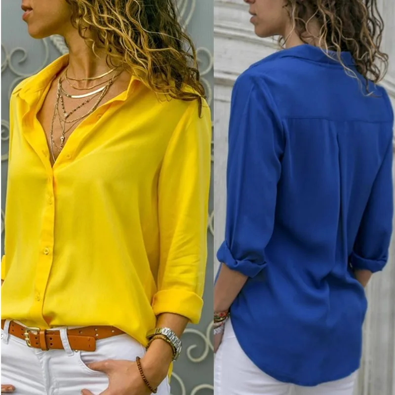 Casual Loose Women Blouse Shirts 2019 Autumn Basic V Neck Plus Size Blouse Long Sleeve Buttons White Shirt Women Tops Clothing