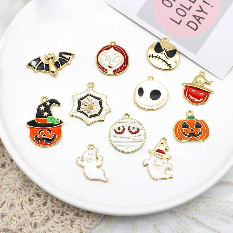 

10pcs alloy dripping charm charm earrings DIY Halloween series pumpkin ghost earrings key ring bracelet designer jewelry making