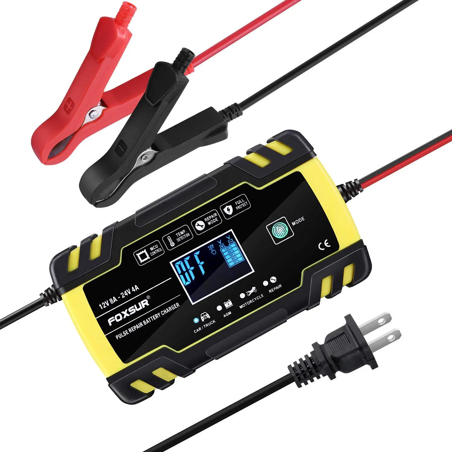

Automatic Smart Battery Charger/Maintainer 12V/8A 24V/4A Pulse Repair Charger with LCD Display,Finger Touch Charging Mode