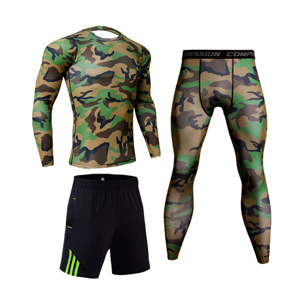 

3 Pcs/Set Men's Tracksuit Sports Suit Gym Fitness Compression Clothes Running Jogging Sport Wear Exercise Workout Tights