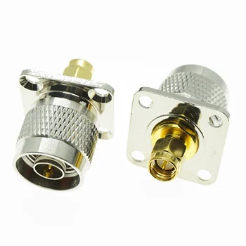 

N To SMA Flange Connector Socket Brooches N Male Jack To SMA Male Plug 4 Hole Flange Panel Mount Brass RF Coaxial Adapters