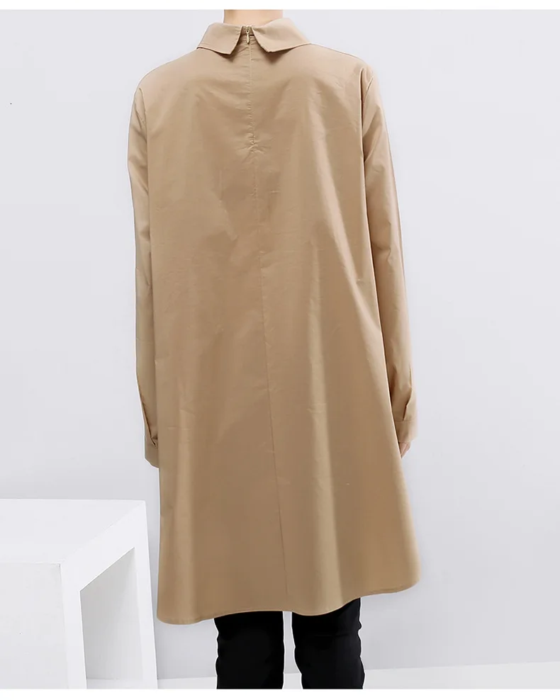 [EAM] Женская Асимметричная Блузка цвета хаки с разрезом, новая свободная рубашка с отворотом и длинным рукавом, модная весенняя Осенняя 1B722