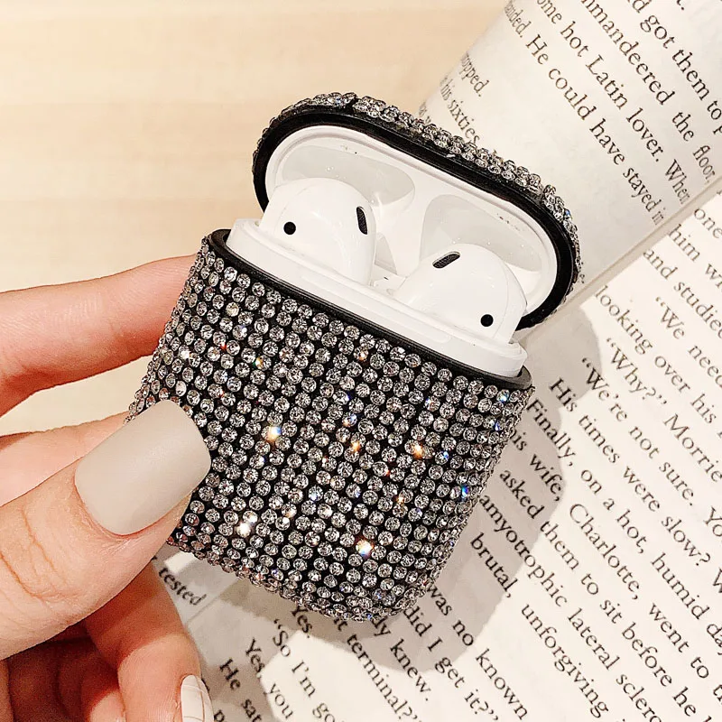 Silver EKONEDA Роскошный Шикарный чехол с бриллиантами для Airpods, жесткий защитный чехол для девочки Airpods - Цвет: Silver