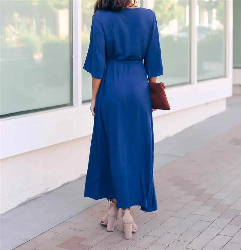 Bikini Cover Ups Bohemian Embroidered Elegant Long Summer Beach Dress Blue Cotton Tunic Women Beachwear Robe de plage N925
