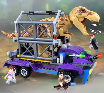 

[Funny] 400pcs Jurassic dinosaur Escort the dinosaur Building Blocks Catch T-rex + figures toy education assembly toy kids gift