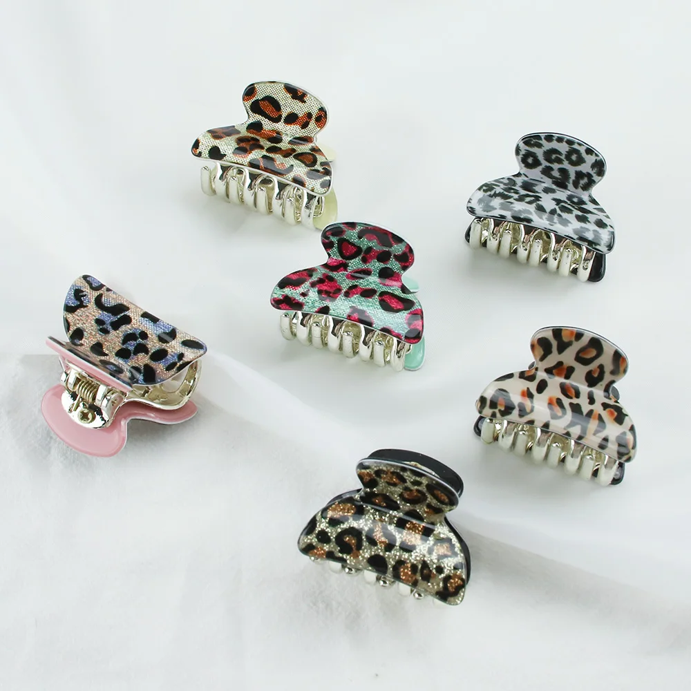 6 pz/lotto 4CM acrilico piccolo granchio capelli artiglio Clip donne ragazze carino floreale leopardo plastica Barrette morsetto tornante accessori per capelli