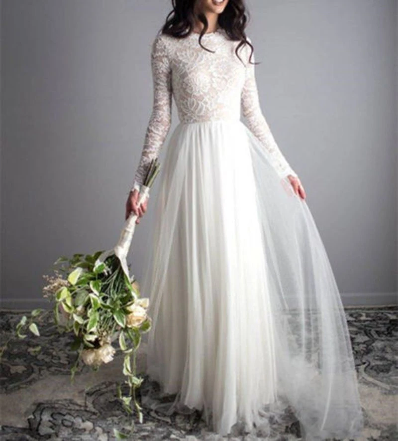 simple a line lace wedding dress