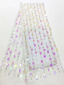 

New Design white French Sequins net Lace Fabric African Super Sequin Mesh Fabric High quality Organza Nigerian Best Party FRF329