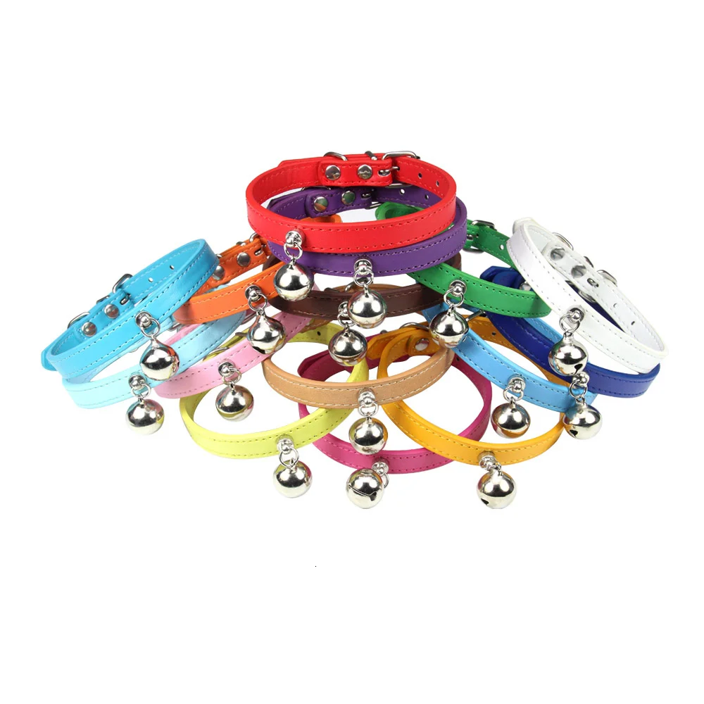 Personalized Cat Collar With Bell Engraving Name Collar For Cat Adjustable Puppy Accessories Kitten Necklace Pet Puppies Leather 3