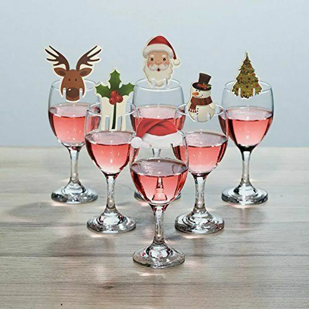 B-10pcs Christmas Glass Sign Flag Xmas Party Dinner Hat Toothpick Flag Food New Year Decoration Christmas Ornaments