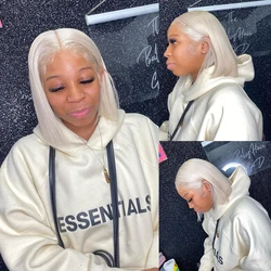 Platinum Blonde Short Human Hair Wigs Straight Lace Frontal Wig 13x1 Remy Hair Silver Grey Bob Wig 150% Transparent Lace Wigs