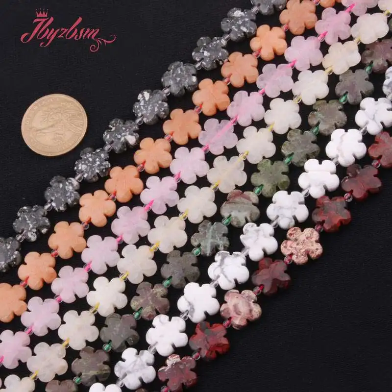 15mm Natural Stone Beads Flower Loose Beads for Needlework DIY Accessories Necklace Bracelets Pendant Jewelry Making 15