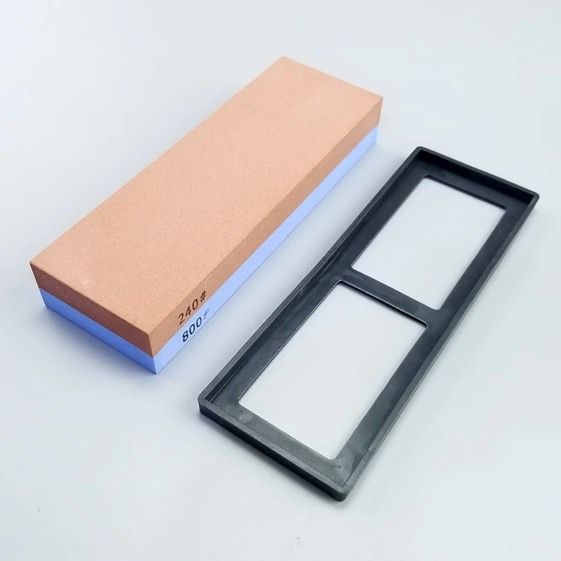 Sharpening stone 240&800 grit Double-sided oilstone sharpener set with non-slip bamboo base and angle guide and polishing paste