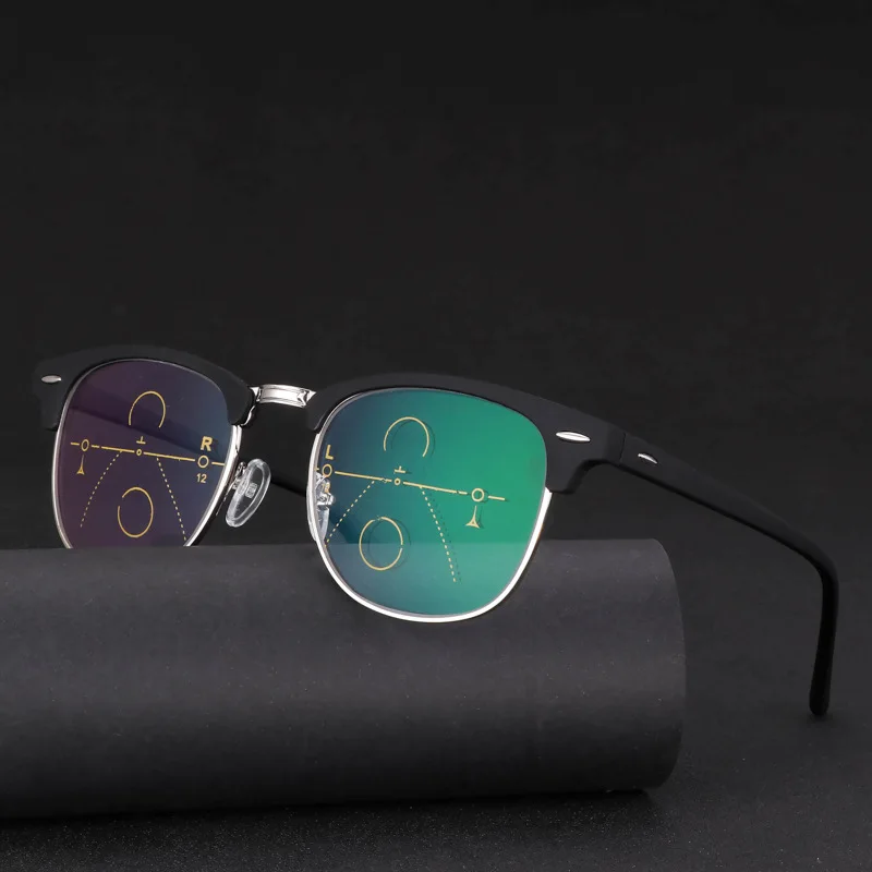 Винтажные очки, умный зум, асимптотически прогрессивные очки для чтения, для мужчин и женщин, дальнозоркость, дальнозоркость, многофокальные очки - Цвет оправы: Черный
