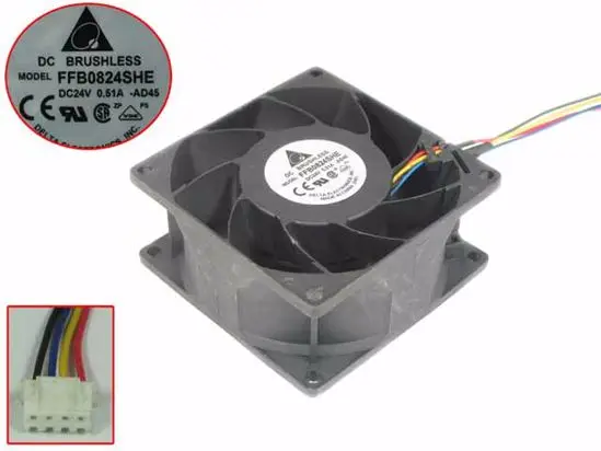 

4-проводной вентилятор охлаждения сервера Delta Electronics FFB0824SHE AD45, постоянный ток 24 В, 0,5 А, 80x80x38 мм