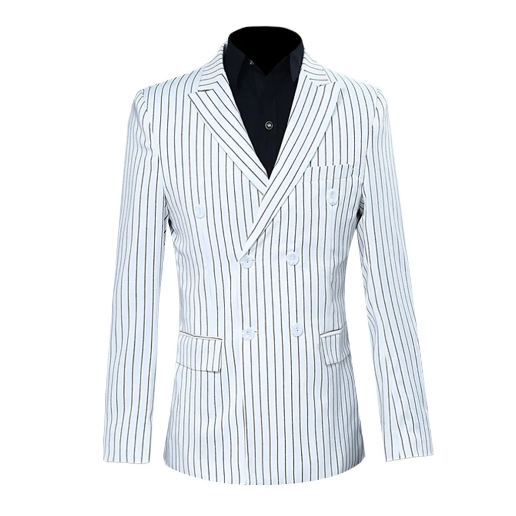 Мужские костюмы в полоску, модный белый костюм, homme terno masculino, комплект из двух предметов, платье, блейзер, куртка и штаны, d90726