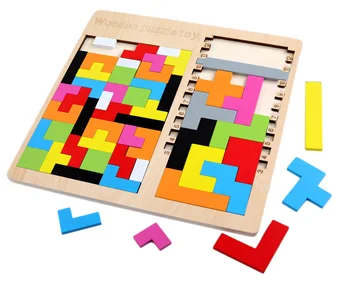 

2-In-1 Children Wooden Tetris Game Jigsaw Building Block Educational Toy Puzzles Toys For Kids Gift - Colorful