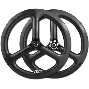 Carbonio 16 "349 ruote freno a disco copertoncino ruote bici pieghevoli a tre razze 16 pollici ruote a tre razze 9/10/11 velocità