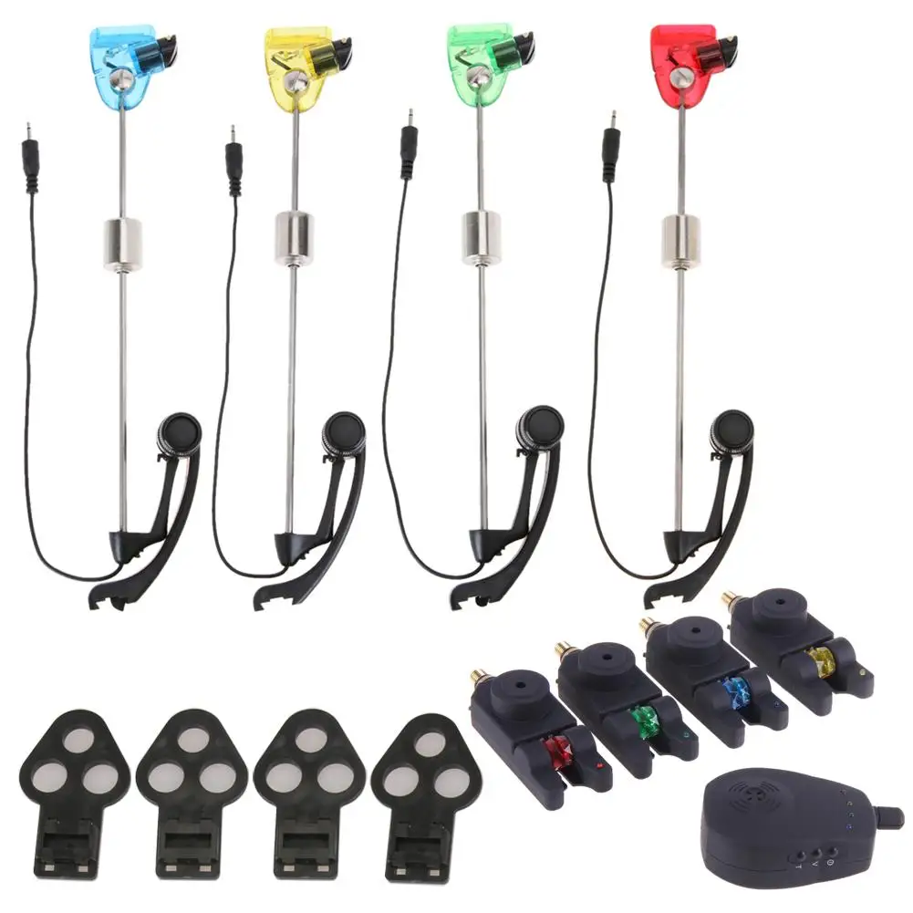 Get  Sea Pole Bracket Type Acousto-Optic Fishing Alarms 4 Light Colors Black Shell Battery Powered Pool 