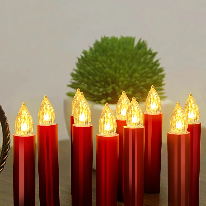 10 PCS Christmas Tree Candles Light Timer Remote Flameless Flashing Led  Electronic Candle New Year Home Decoration Candle Red