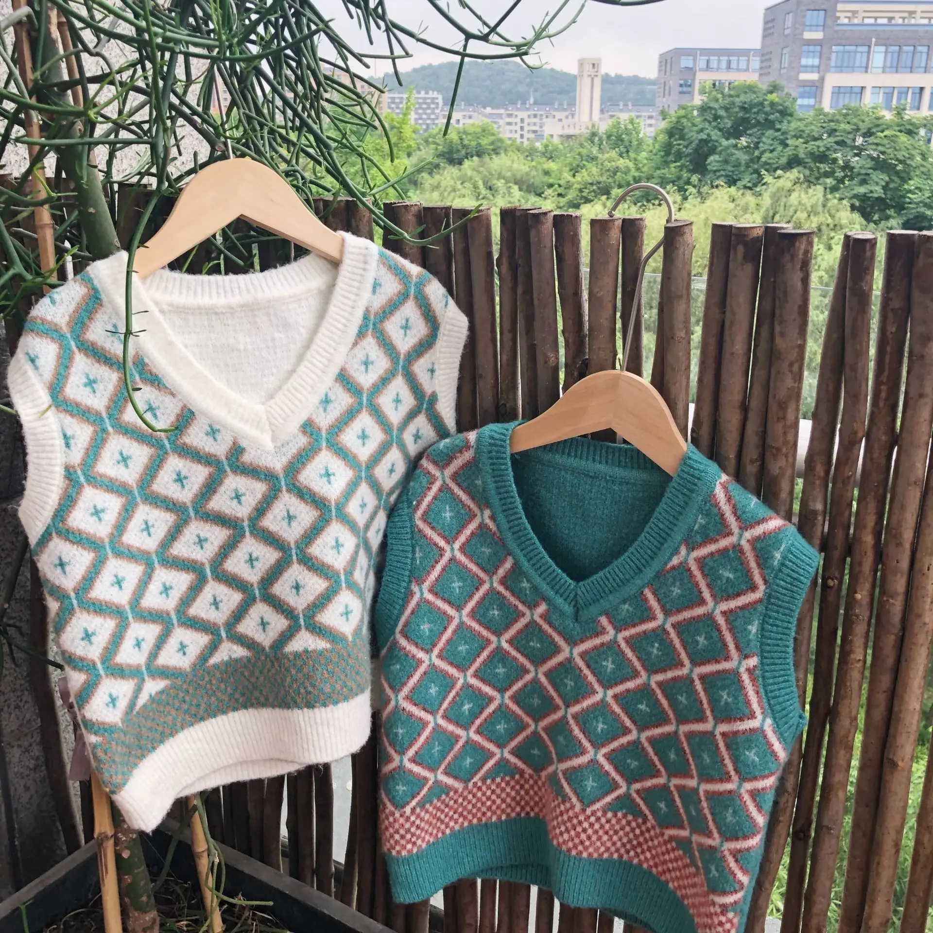 Autumn New Style Kids' Sweater Waistcoat Dehaired Angora Core-Spun Yarn Vest Baby Rhombus Sweater Waistcoat Korean