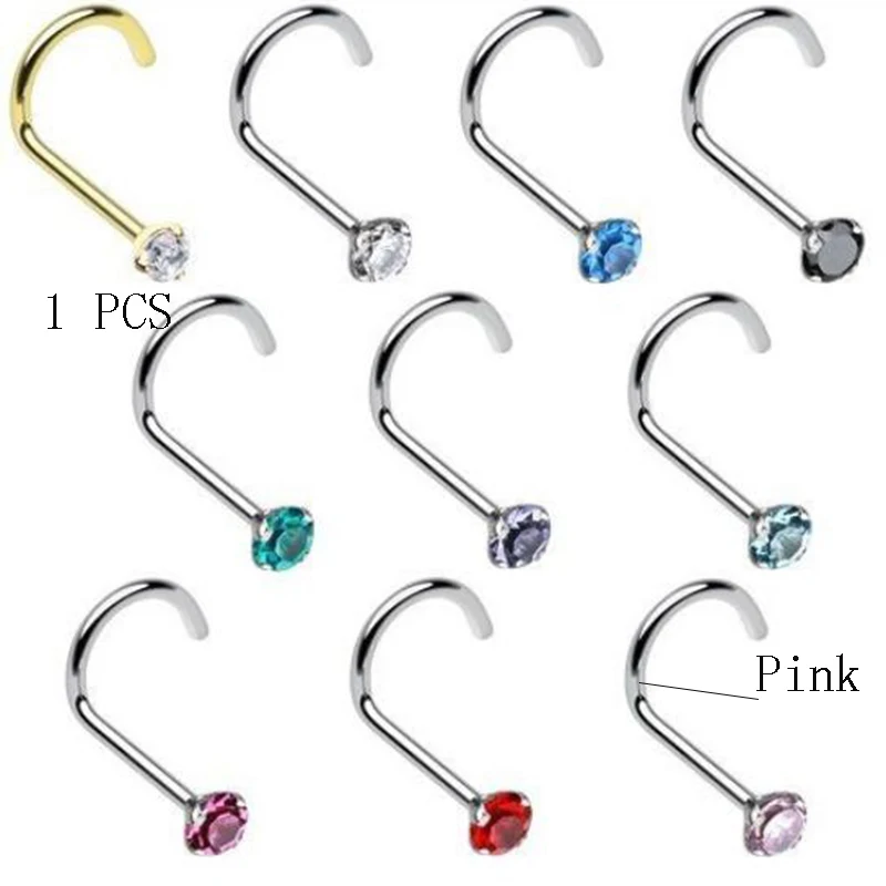 Nose Studs Rings Bars Piercing Stainless Steel Rhinestone Curved piercing jewelry,nose rings,body piercing jewelry,body jewelry,nose studs