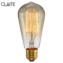 CLAITE E27 ретро Edison LED светильник лампочка ST58 60 Вт винтажная Лампа 220V лампы накаливания, обычная лампа накаливания для домашнего декора