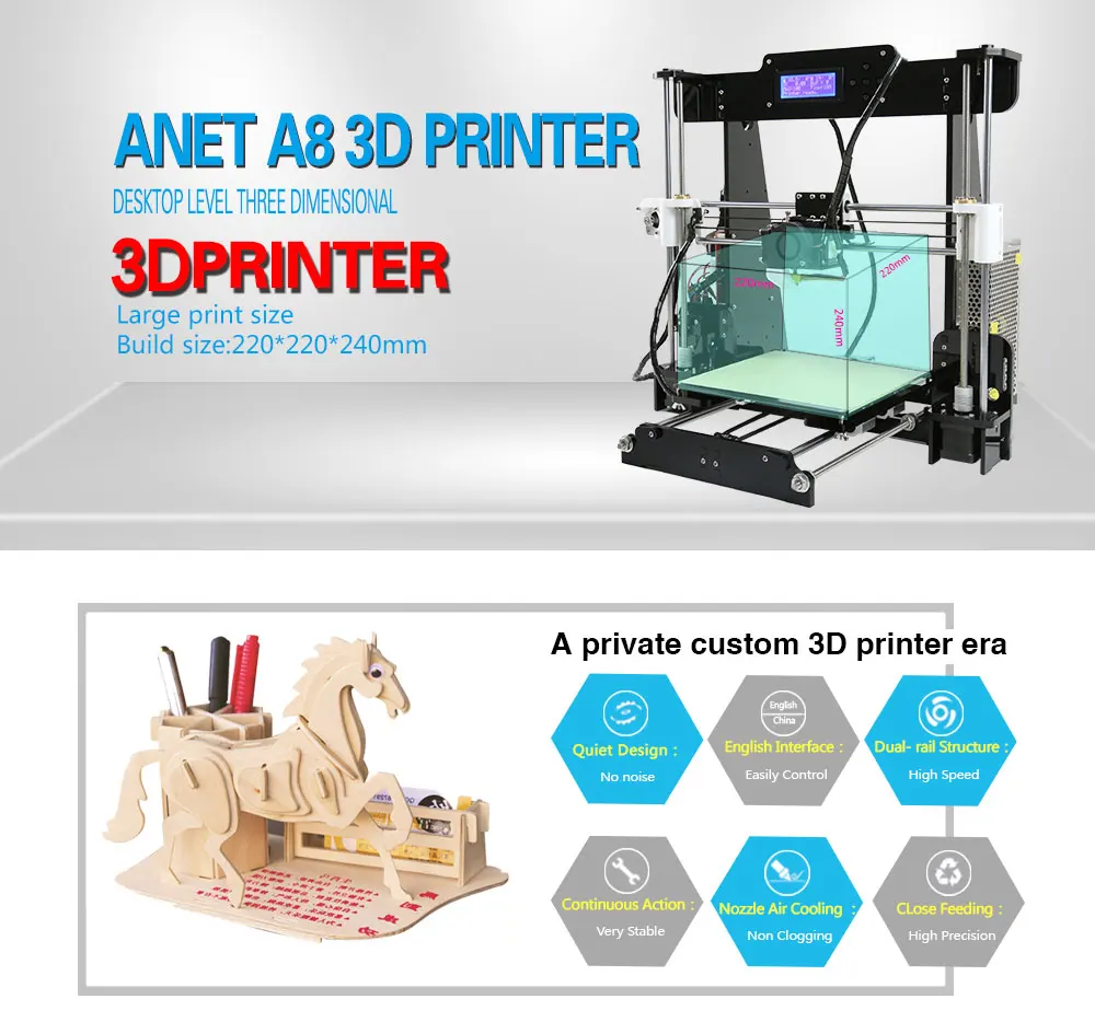 Горячая Anet A8 3d принтер Высокая точность Экструдер Насадка дешевые 3d принтер DIY наборы с нитью stampante 3d Drucker