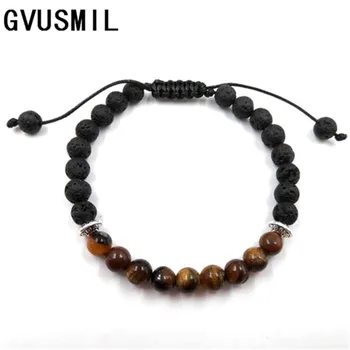 

2018 6mm lava stone tiger eyes SPAR Bracelet With Natural Black Lava Rock Stone Energy Men Beaded Bracelets For Women