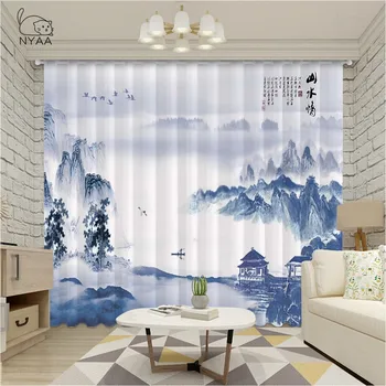 

Traditional Oriental Ink Painting Curtains For Room Gazebo Curtain In The Bedroom Kitchen Items Photo Curtains Micro-Shading