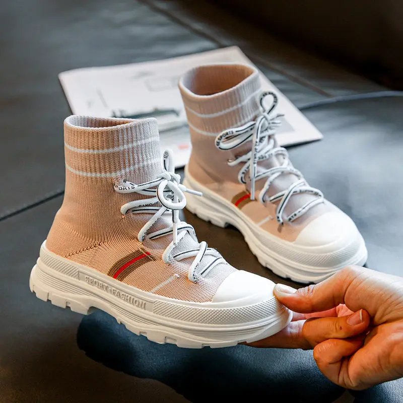 

2020 new fashion girl boots mid-high-barrel spring/autumn single sock long tube tidal shoes winter.