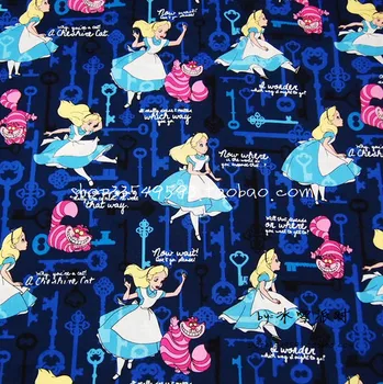 

Cartoon Girl and Cat Blue 100% Cotton Fabric for Girl Clothes Hometextile Cushion Cover Backpacks DIY 140cm Width