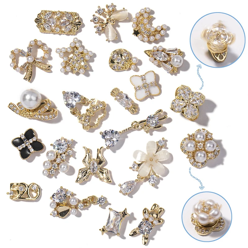 

2 Pieces Of High Quality Luxury Zircon Pearl Bow Bear Rhinestone Alloy For Nail Art Decoration Fashion Chain Tassel Jewelry