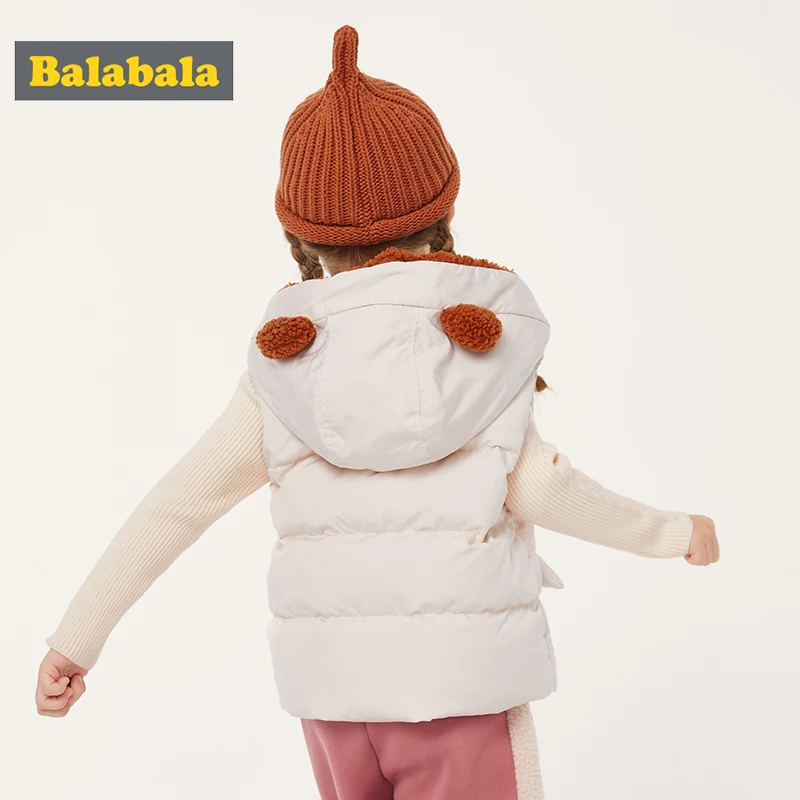 Balabala/детский пуховый жилет для девочек; коллекция года; сезон осень-зима; жилет с капюшоном в Корейском стиле; детский жилет